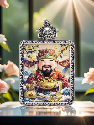 Chinese Mythology-God of Wealth/Hand-painted-Round Card/Diameter 4 cm/Titanium Alloy Material