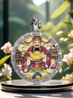 Chinese Mythology-God of Wealth/Hand-painted-Round Card/Diameter 4 cm/Titanium Alloy Material