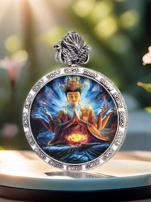 Chinese Mythology-God of Wealth/Hand-painted-Round Card/Diameter 4 cm/Titanium Alloy Material